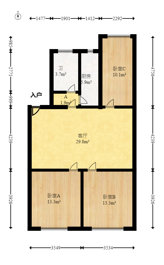 郁金香小区  3室1厅1卫   58.00万室内图1
