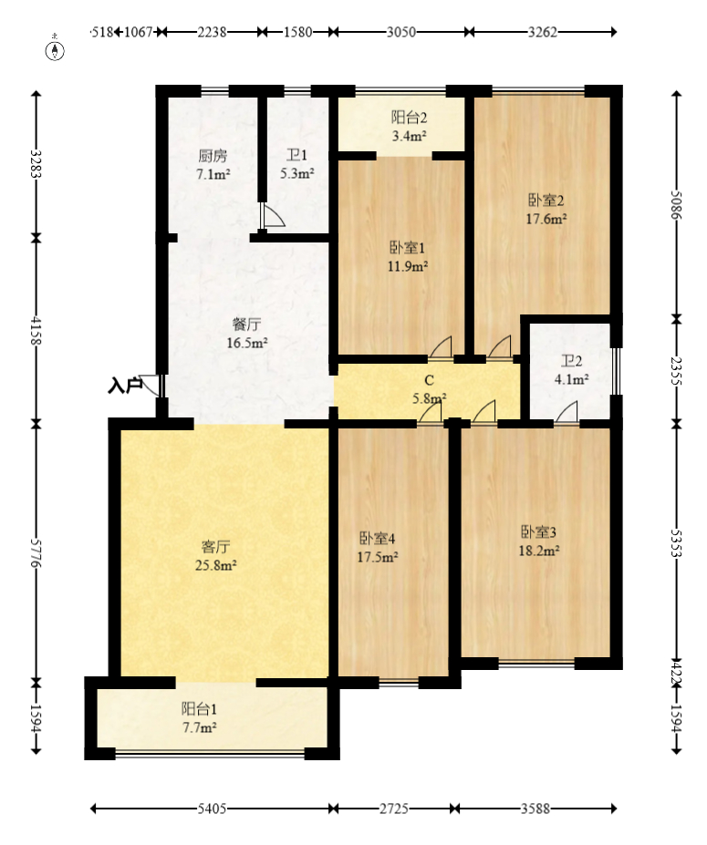 紫薇鑫园  3室2厅2卫   112.00万室内图1