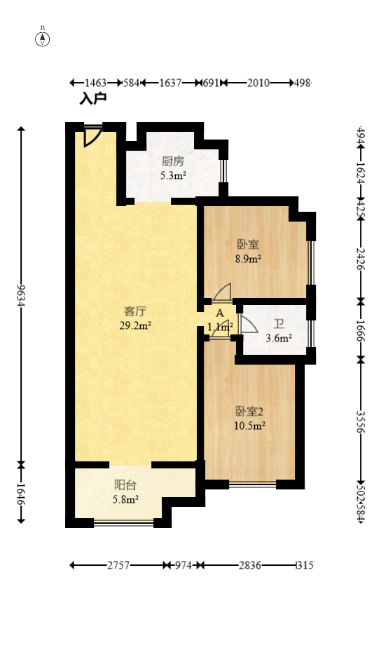 北京御园一二期（国泰嘉园）  2室2厅1卫   90.00万室内图1