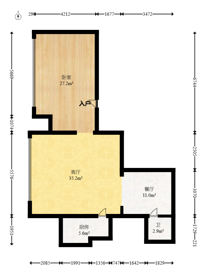 碧云天  2室1厅1卫   71.00万室内图1