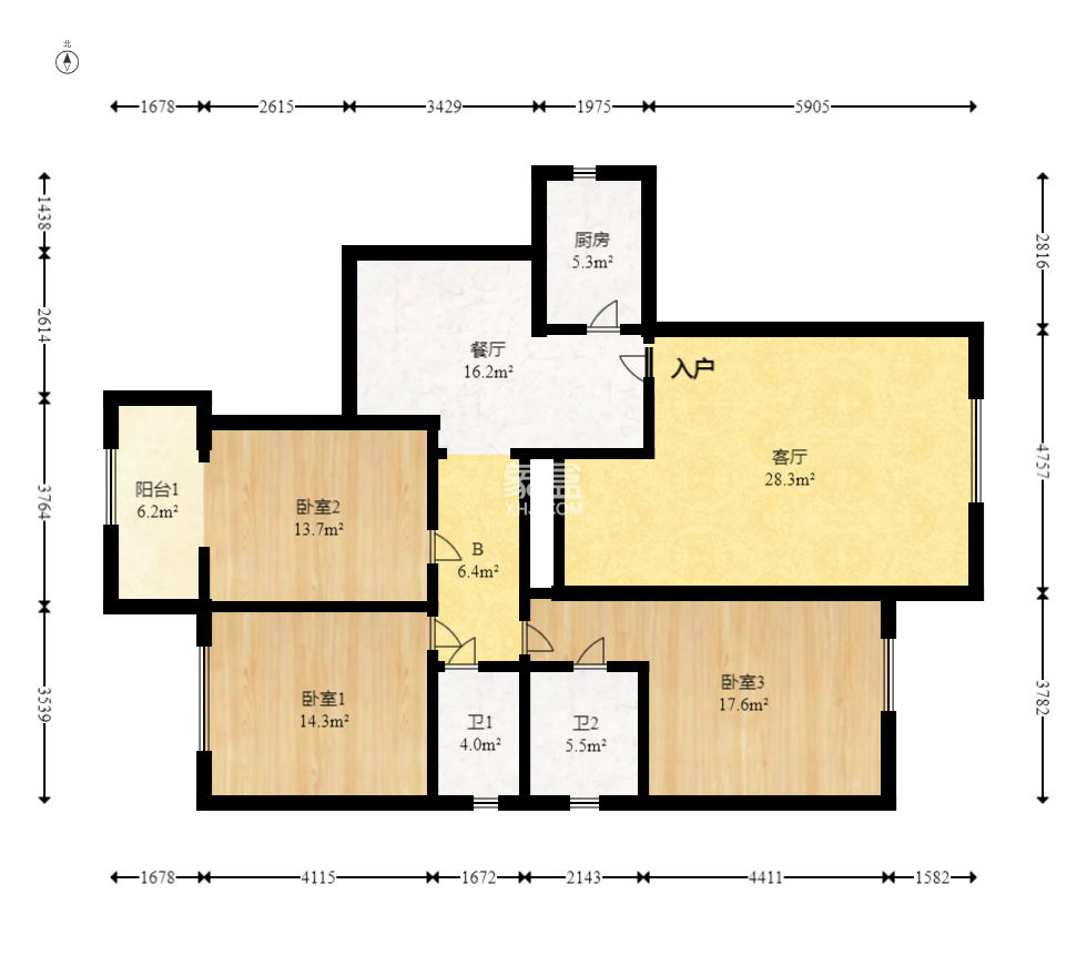 東方新城 3室2廳2衛 128.00萬