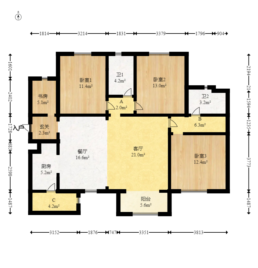 时代倾城四期 3室2厅2卫 114.0万 时代倾城四期 3室2厅2卫 114.0万户型图