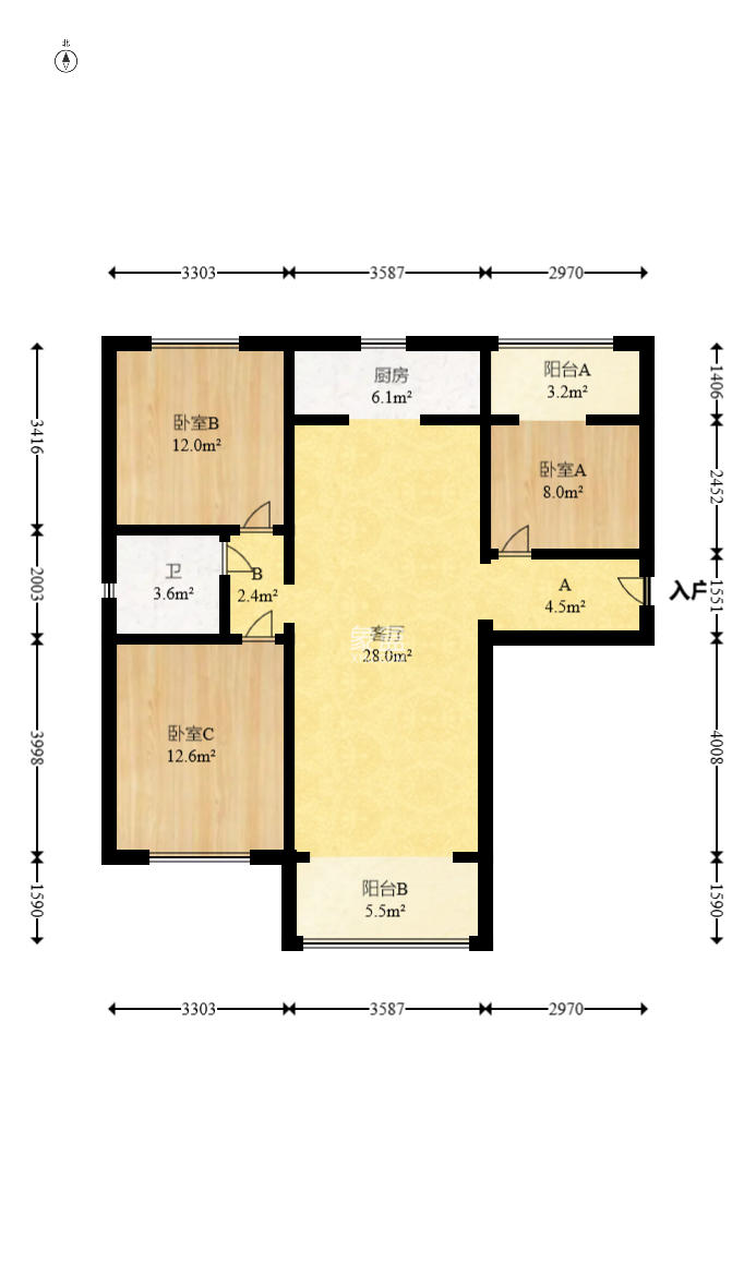 碧桂园公园壹号(凯怡茗苑)  3室2厅1卫    70.0万 碧桂园公园壹号(凯怡茗苑)  3室2厅1卫    70.0万户型图