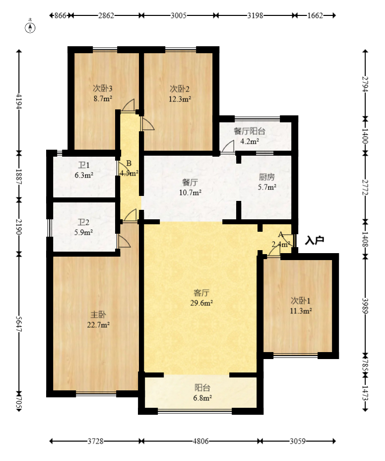 鹏基诺亚山林 4室2厅2卫 125.0万 鹏基诺亚山林 4室2厅2卫 125.0万户型图
