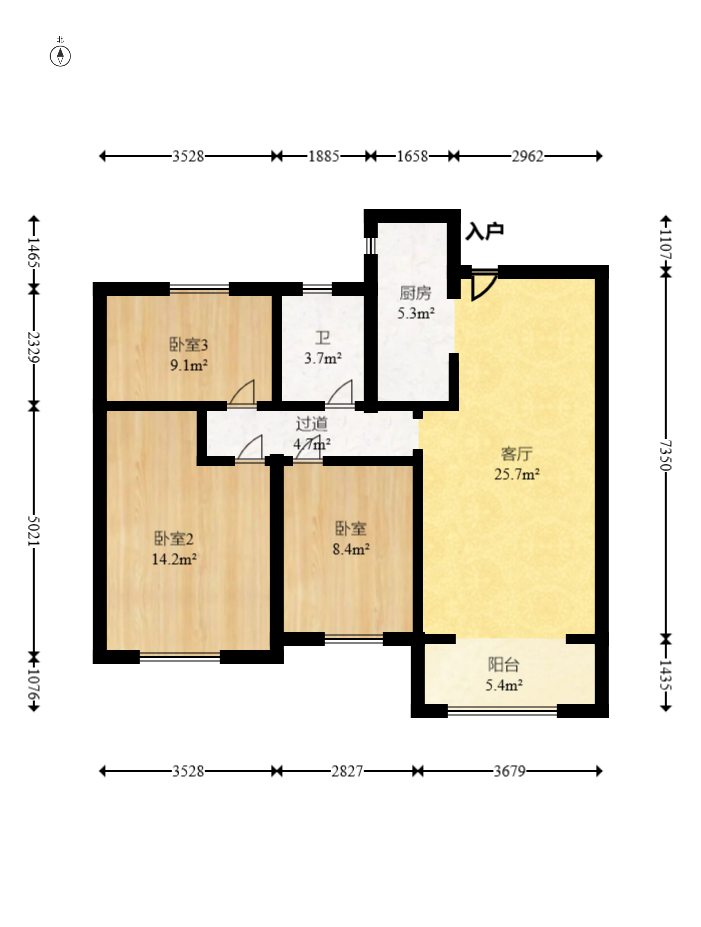 奥克斯缔壹城 3室2厅1卫 79.8万 奥克斯缔壹城 3室2厅1卫 79.8万户型图
