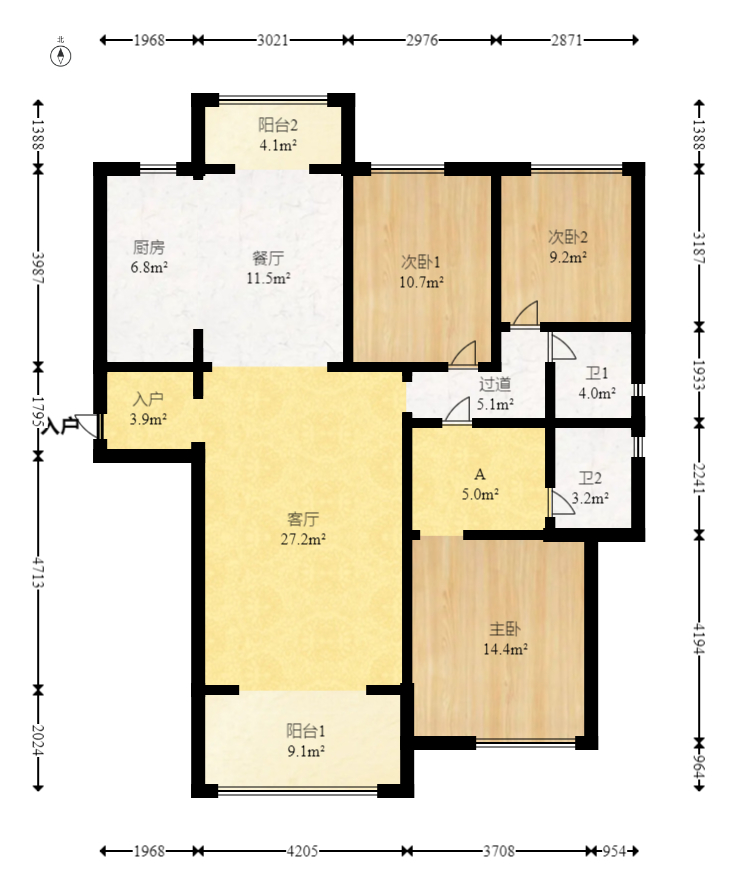 北辰三角洲E7区 3室2厅2卫 190.0万 北辰三角洲E7区 3室2厅2卫 190.0万户型图