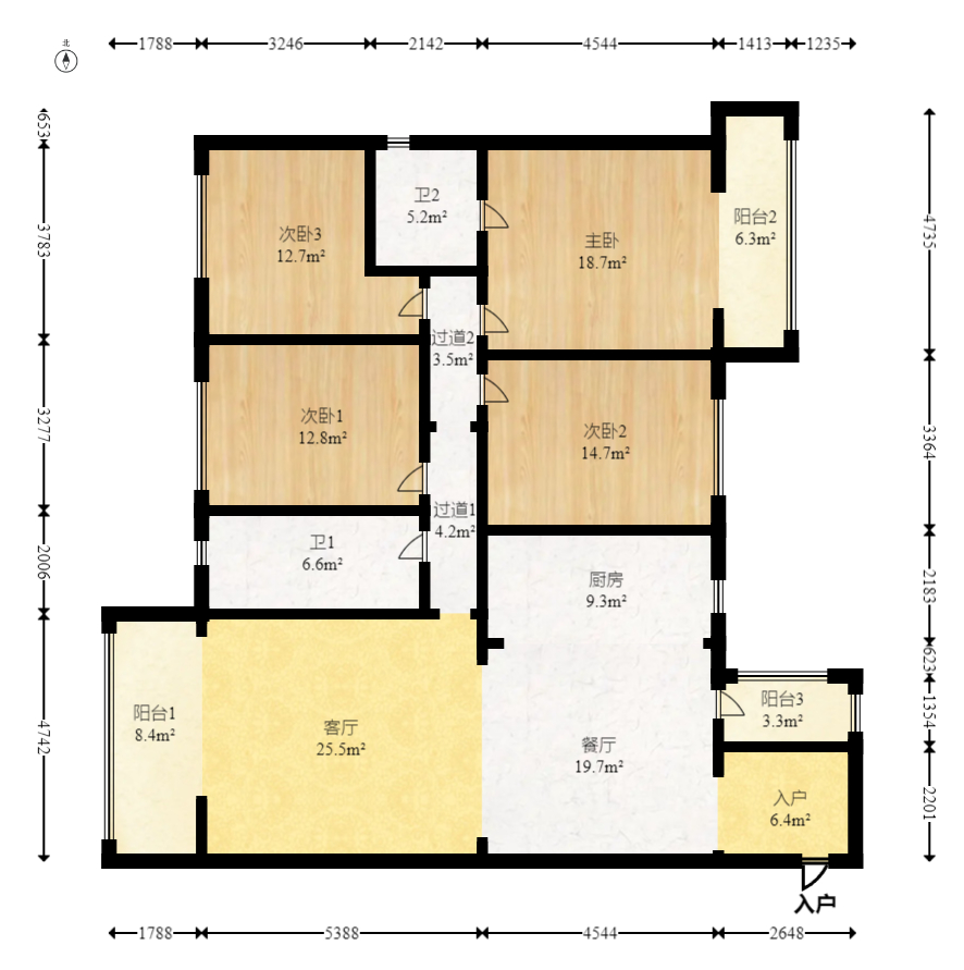 北辰瀚江府  4室2厅2卫   368.50万室内图1