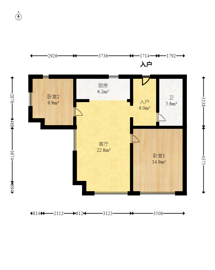 北辰三角洲E4区  2室1厅1卫   90.00万室内图1