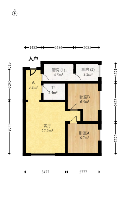 谋房博客(博客天街)  2室1厅1卫   78.00万室内图1