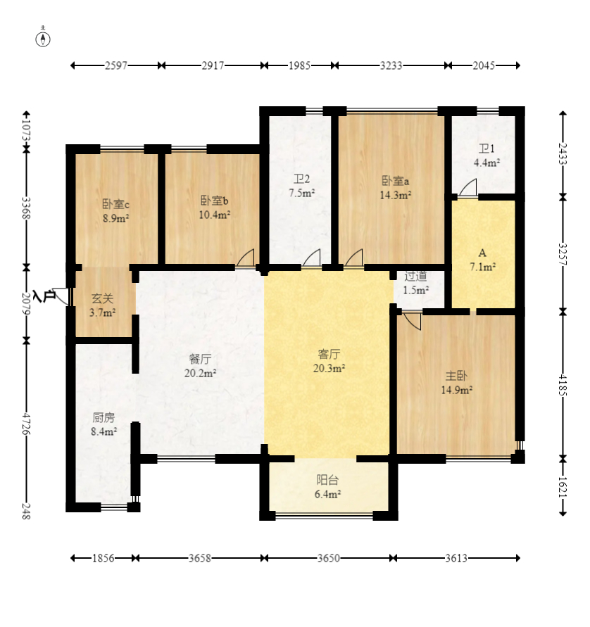 润和紫郡一期  4室2厅2卫   118.00万室内图1