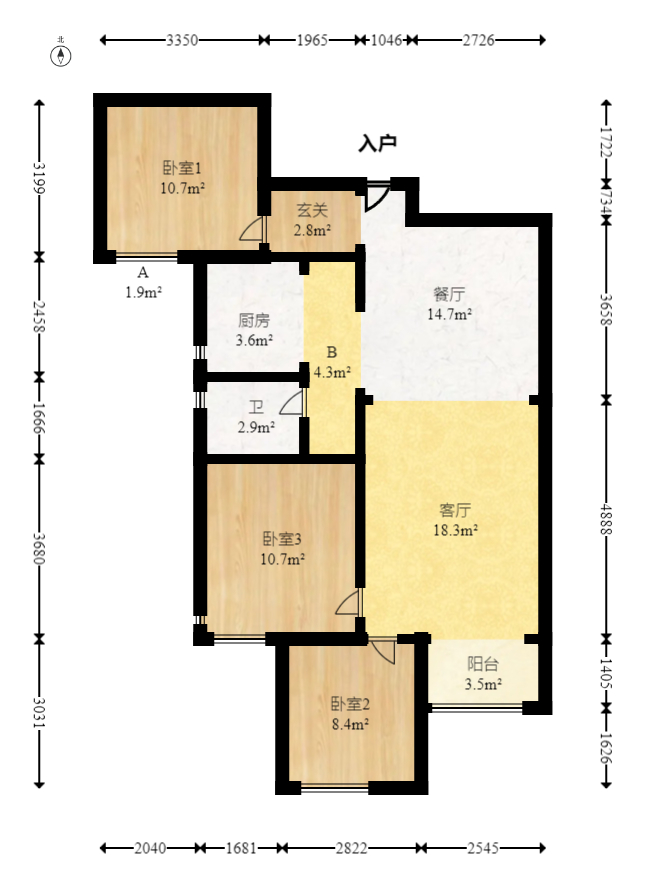 勤诚达境界城  3室2厅1卫   95.00万室内图1