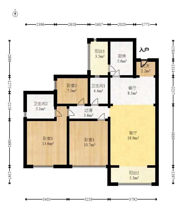 勤诚达境界城 3室2厅2卫 86.0万 勤诚达境界城 3室2厅2卫 86.0万户型图