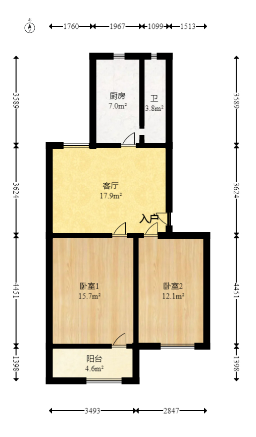 涂北社区-涂北新村  2室2厅1卫   41.00万室内图1