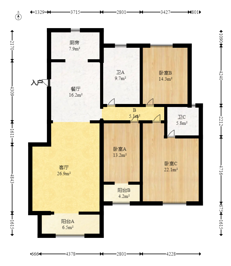 南苑小区  3室1厅2卫   113.00万室内图1