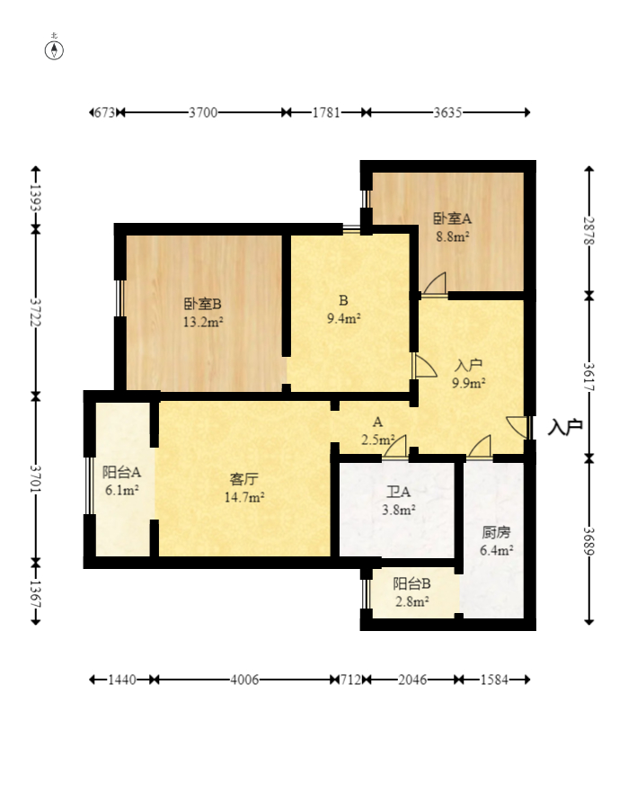 五矿万境水岸一期（万境水岸嘉苑）  2室2厅1卫   112.00万室内图1