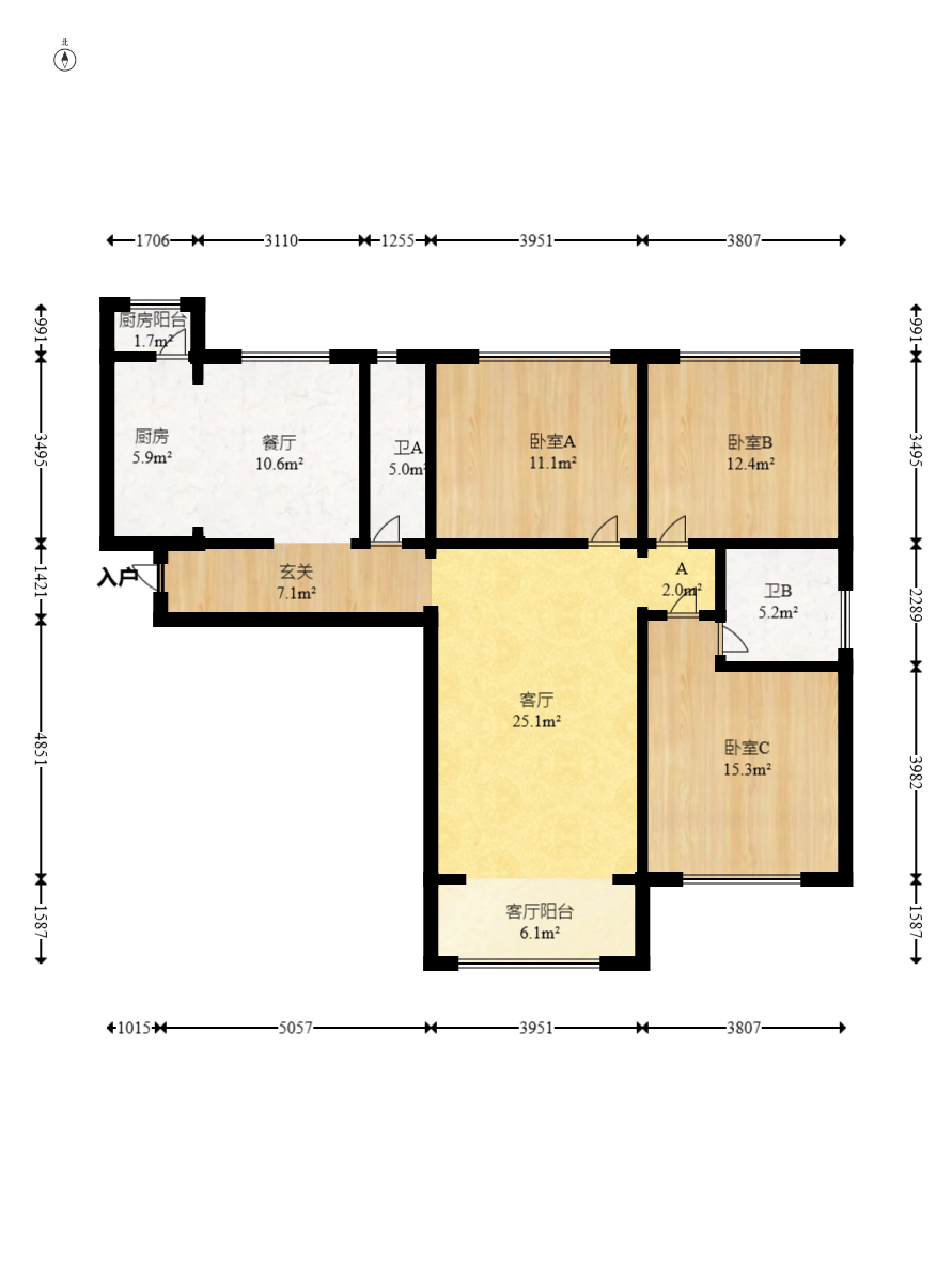 钰龙天下二期（钰龙佳园）  3室2厅2卫   342.00万室内图1
