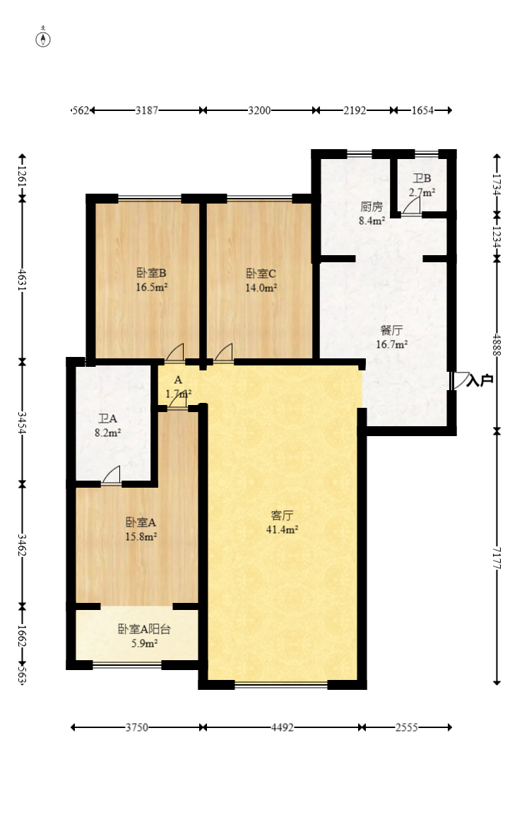 八方小区B区  3室2厅2卫   398.00万室内图1