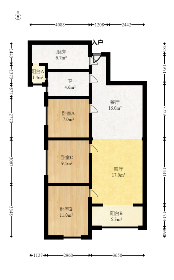 佛奥康桥水岸  3室2厅1卫   52.00万室内图1