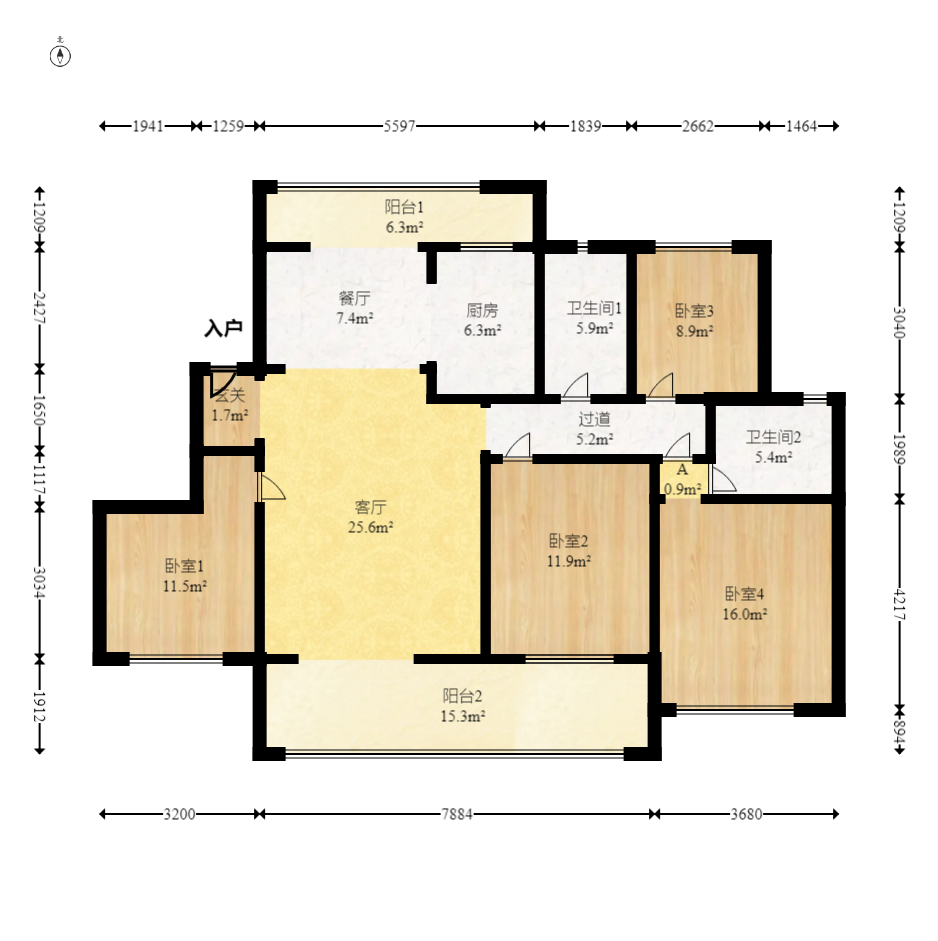 润和湘江天地E区 4室2厅2卫 170.0万 润和湘江天地E区 4室2厅2卫 170.0万户型图