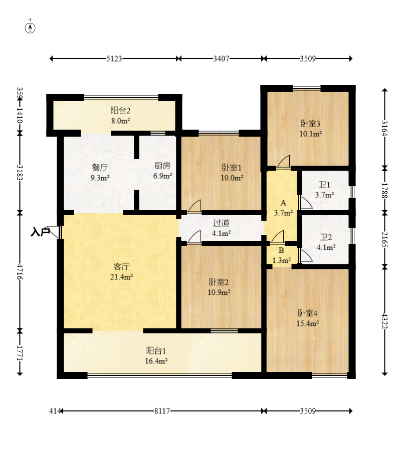 潤和湘江天地D區(qū)  4室2廳2衛(wèi)    158.0萬室內(nèi)圖1