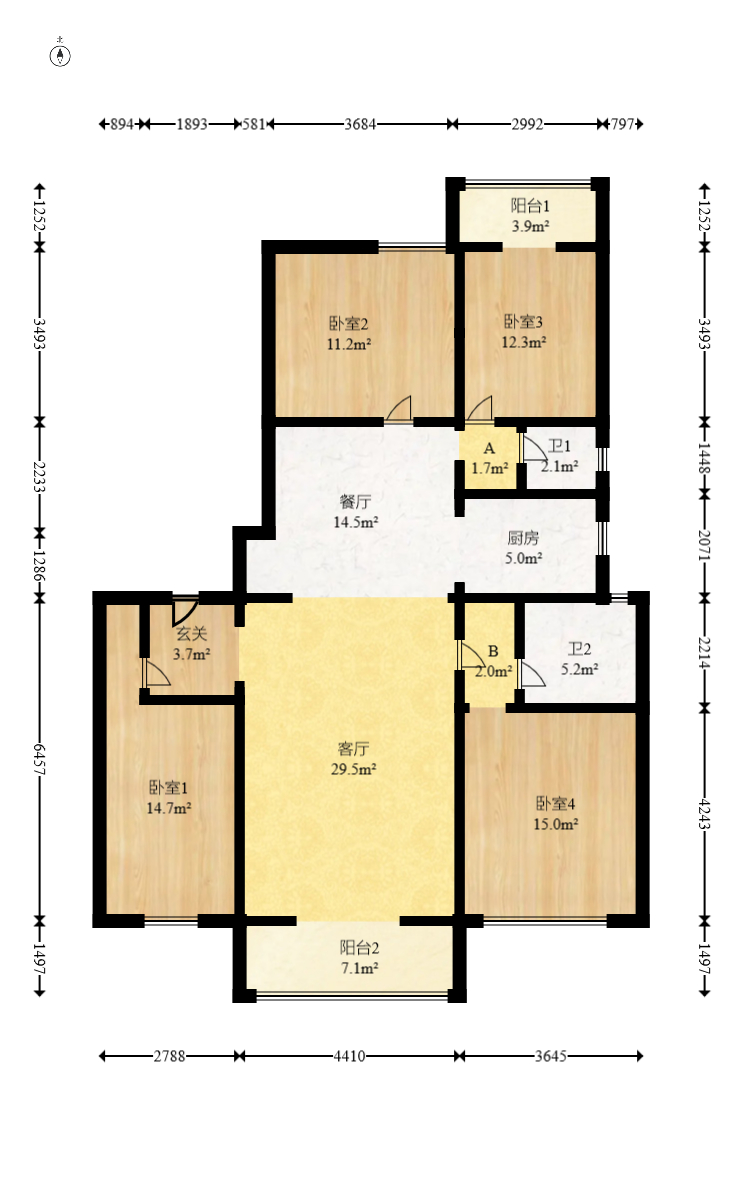 紫薇鑫园  4室2厅2卫   118.00万室内图1