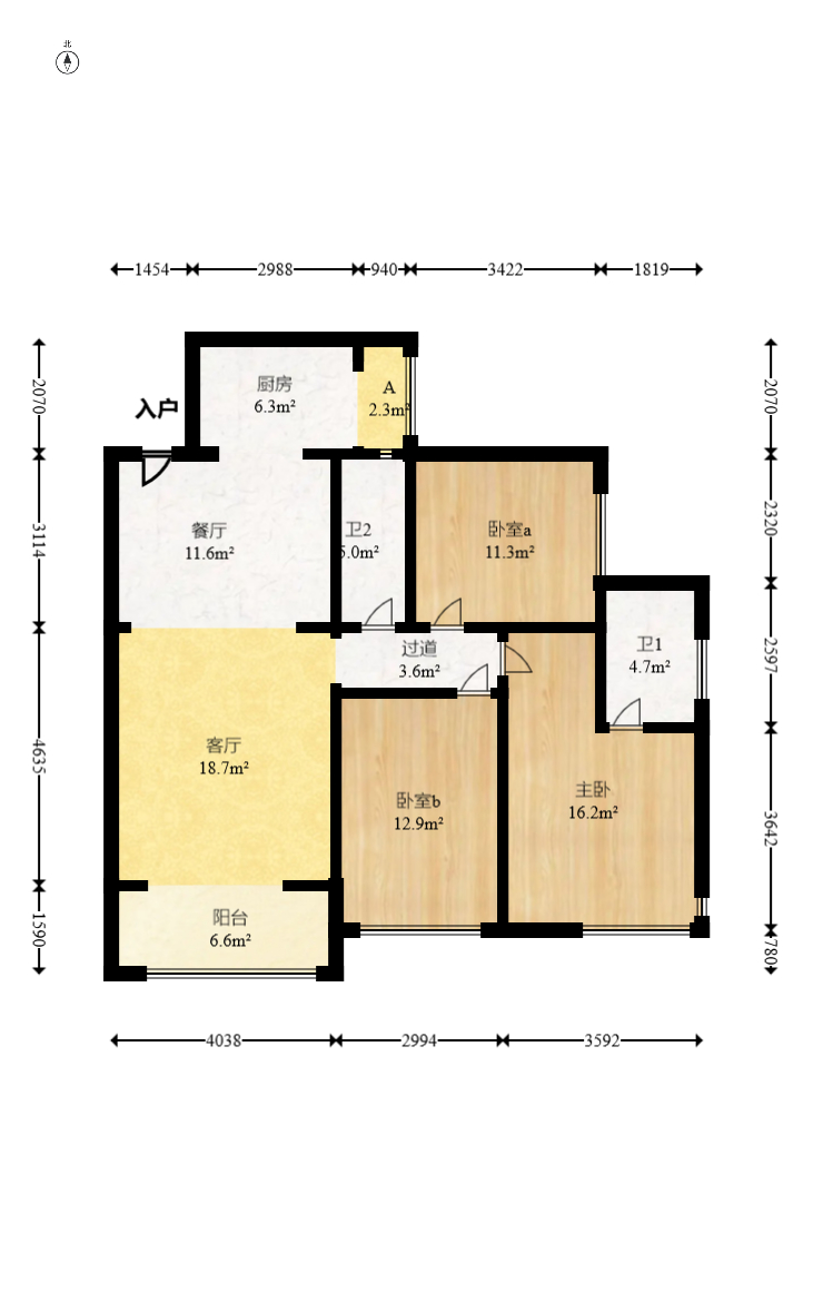 三润城（三润星城）  3室2厅2卫    72.0万室内图1
