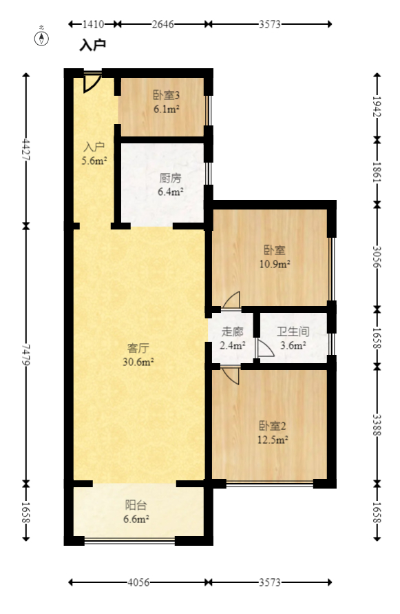 佳美紫郡  3室2厅1卫   58.80万室内图1