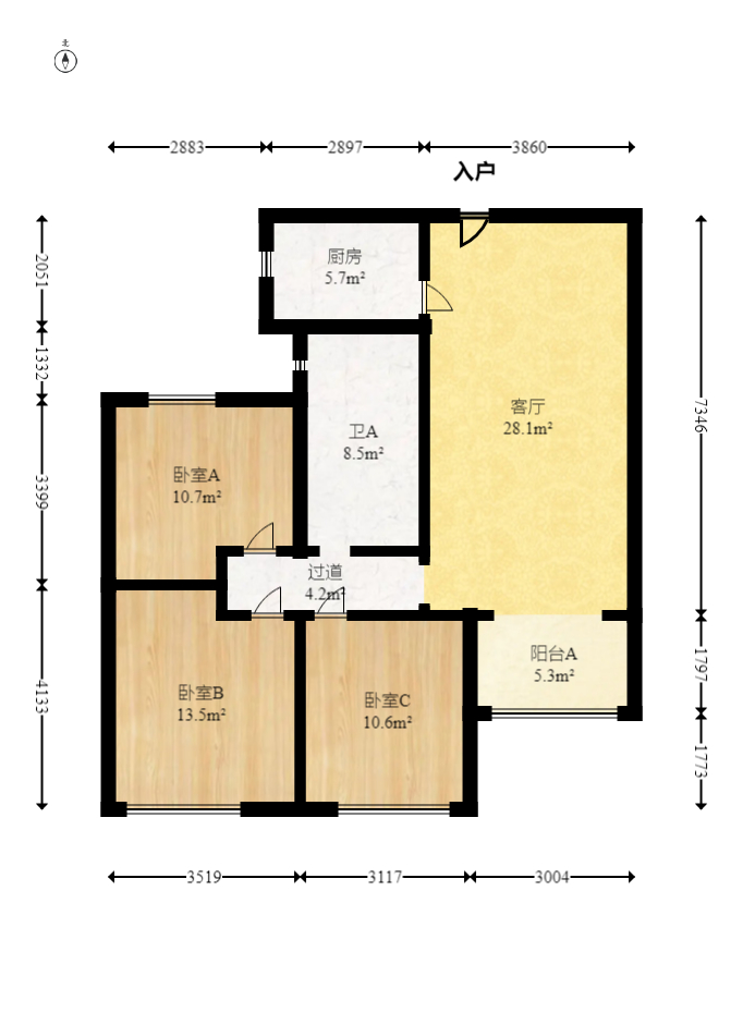 中建嘉和城  3室2厅1卫   96.00万室内图1