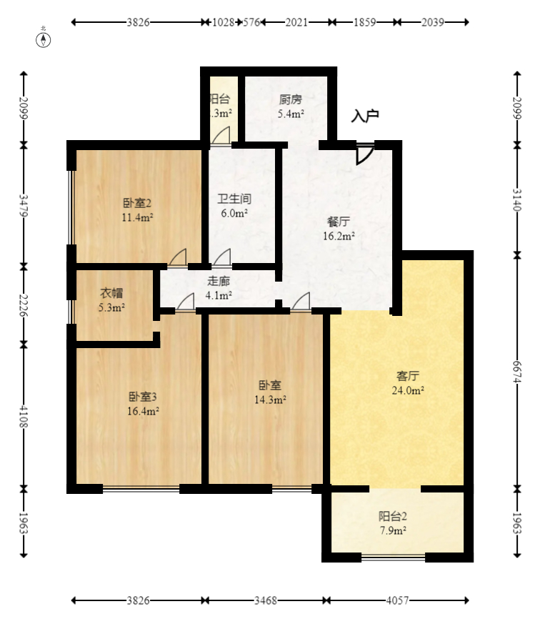 康桥长郡  3室2厅1卫   89.80万室内图1