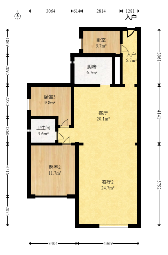 三景华御 3室2厅1卫 68.0万 三景华御 3室2厅1卫 68.0万户型图