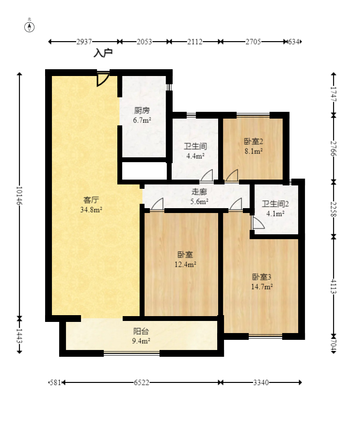 龙湖碧桂园天宸原著  3室2厅2卫   147.00万室内图1