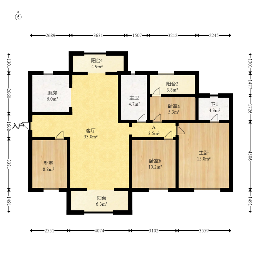 保利香槟国际  5室2厅2卫   113.80万室内图1