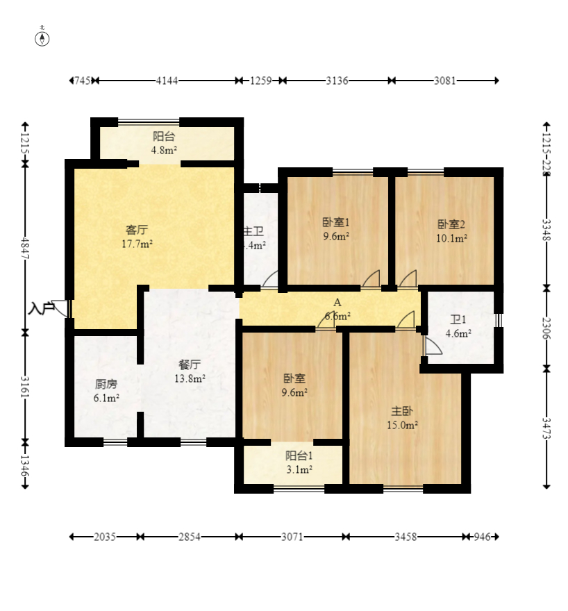 永宏万家里  4室2厅2卫   135.00万室内图1