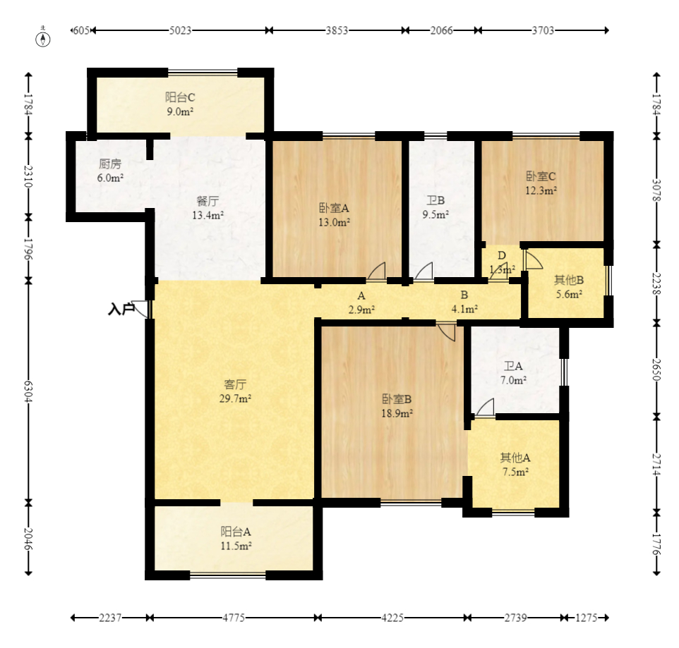 五矿万境园 4室2厅2卫 175.0万 五矿万境园 4室2厅2卫 175.0万户型图