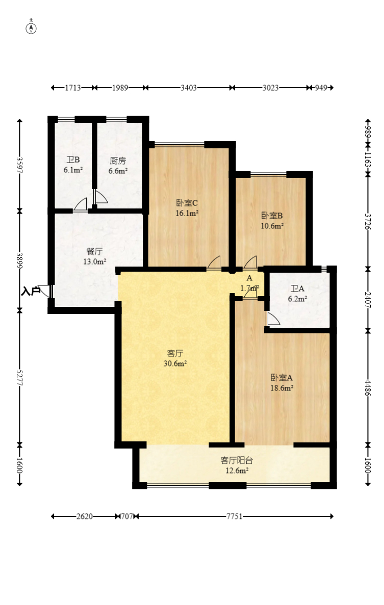 八方小区C区  3室2厅2卫    405.0万室内图1