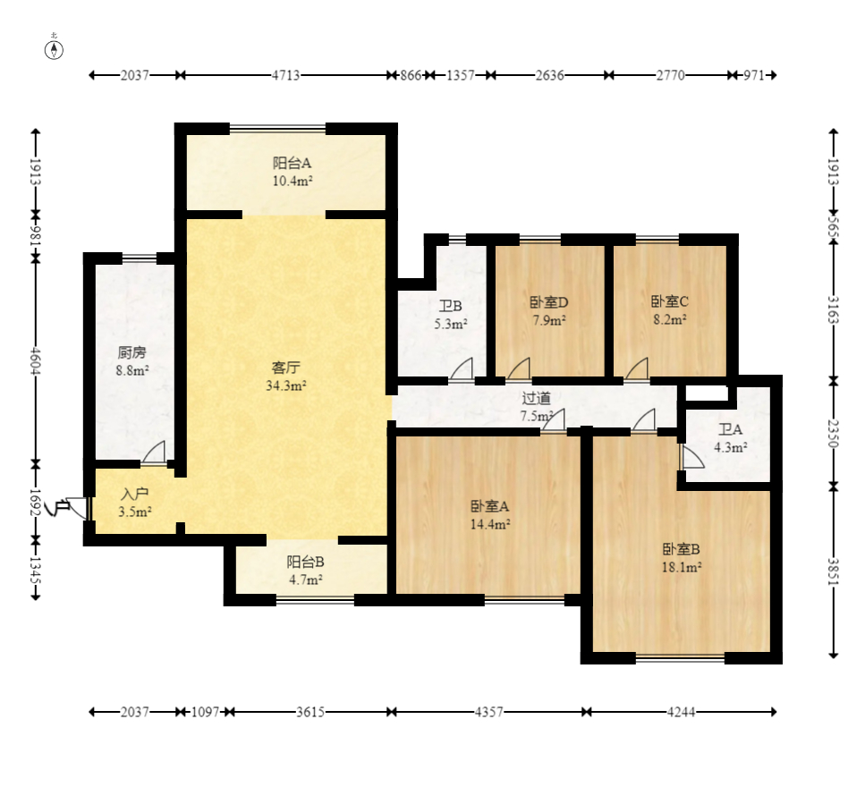 恒大上林苑 4室2厅1卫 130.0万 恒大上林苑 4室2厅1卫 130.0万户型图