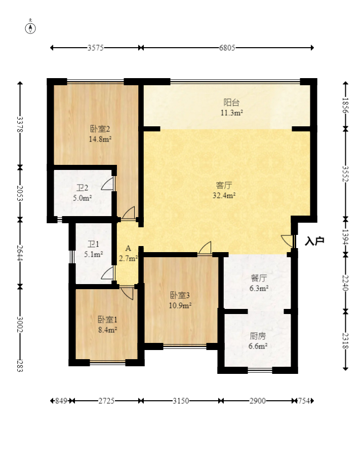 阳光城尚东湾嘉林苑 3室2厅2卫 100.0万 阳光城尚东湾嘉林苑 3室2厅2卫 100.0万户型图