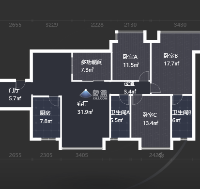 美的城二期  3室2厅2卫   56.00万