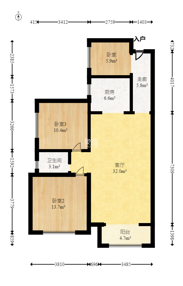 佳美紫郡  3室2厅1卫    63.8万