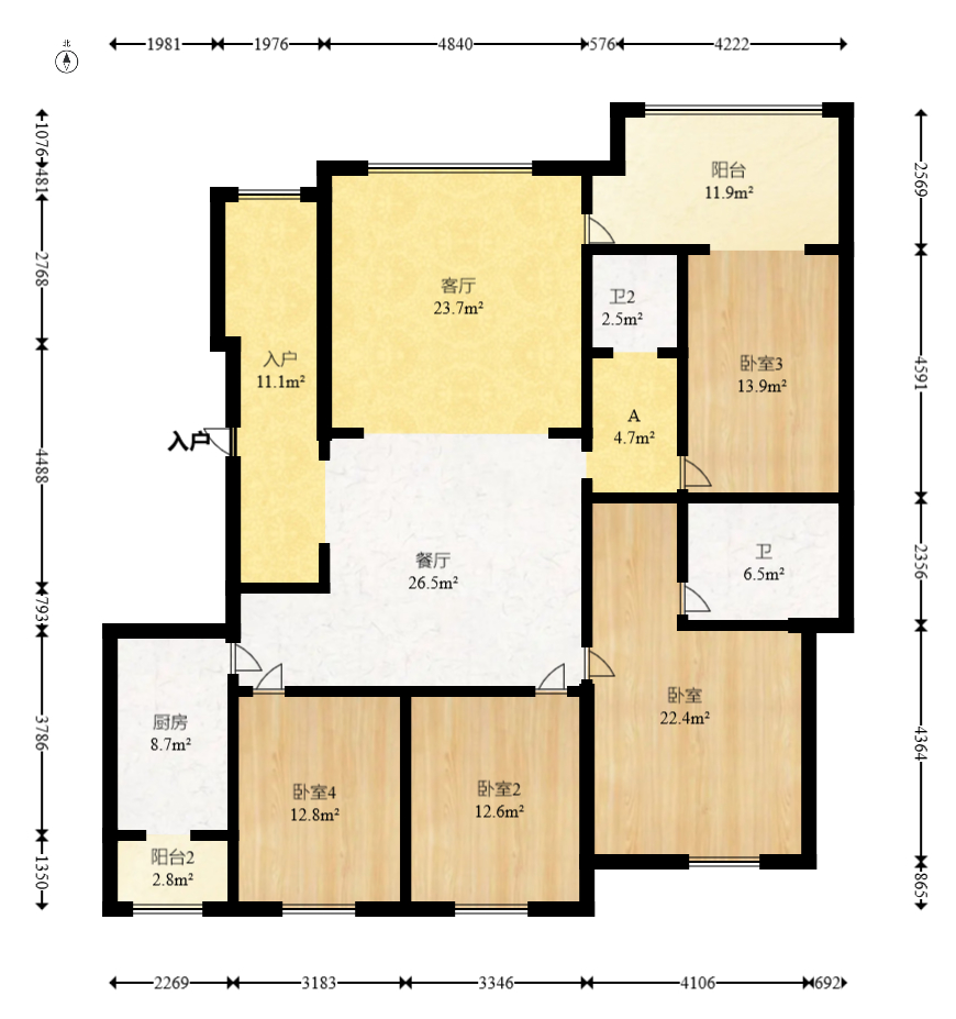 莱茵城  4室2厅2卫   149.80万室内图1