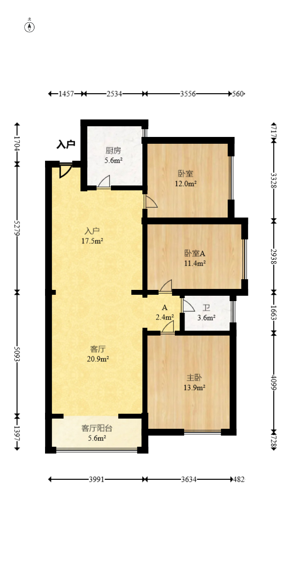 楚天世纪城西苑  3室2厅1卫    75.58万室内图1