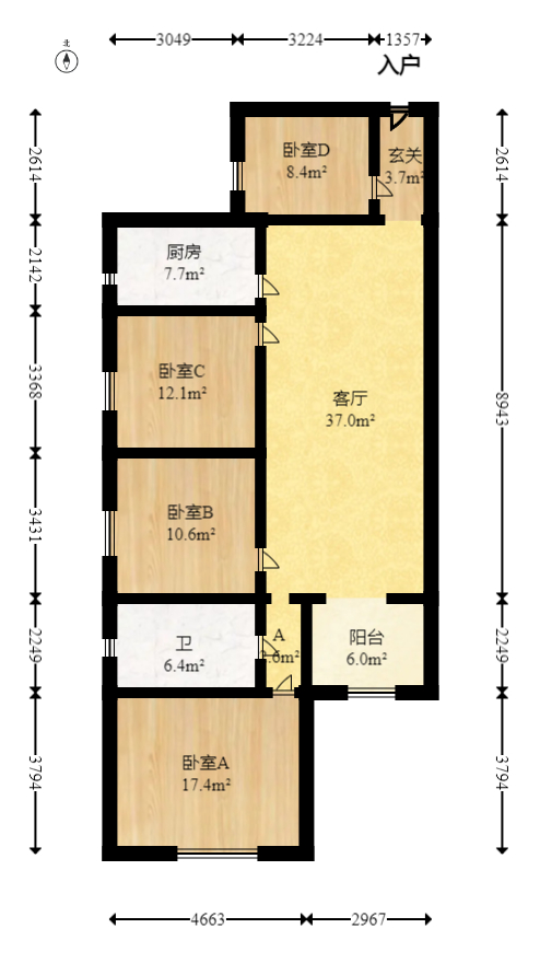 悦湖山  4室1厅1卫    90.0万室内图1