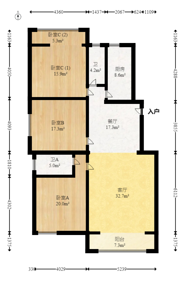 旺佳园  3室2厅2卫   100.00万室内图1