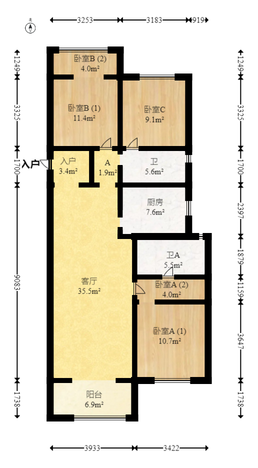 旭辉都会山  3室2厅1卫   195.00万室内图1