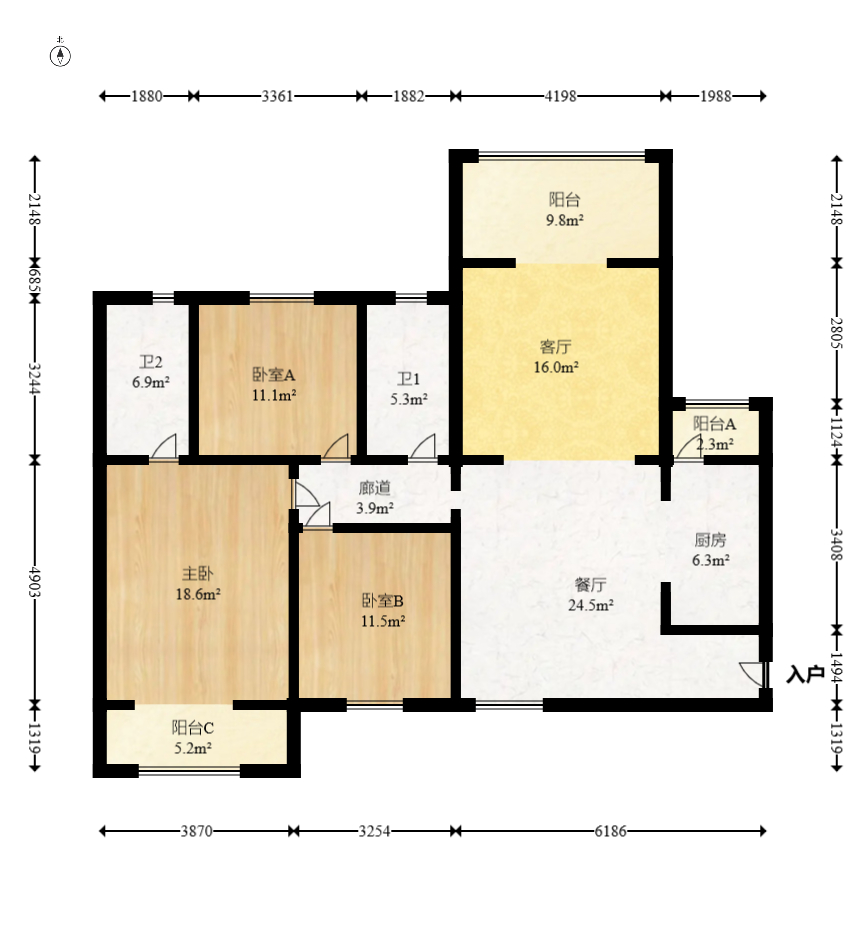 江山帝景雅典 3室2厅2卫 107.50万 江山帝景雅典 3室2厅2卫 107.50万户型图