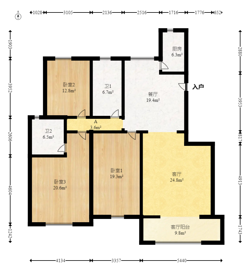 天和家园  3室2厅1卫   125.00万室内图1