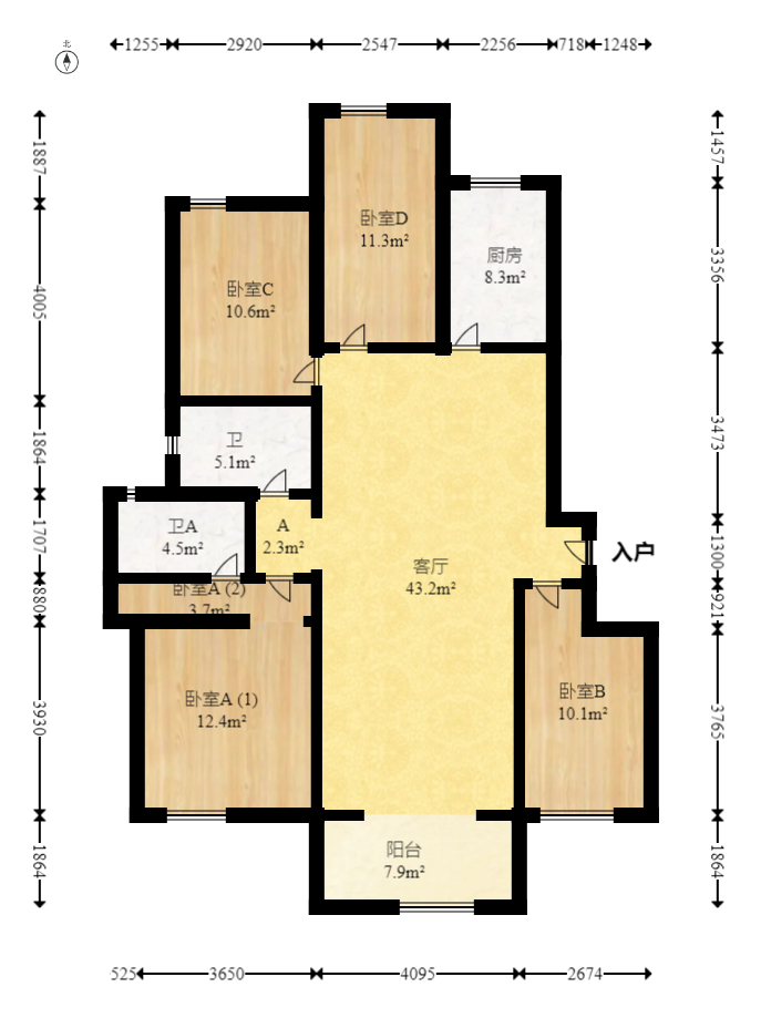 万科里梅溪郡  4室2厅2卫   280.00万室内图1