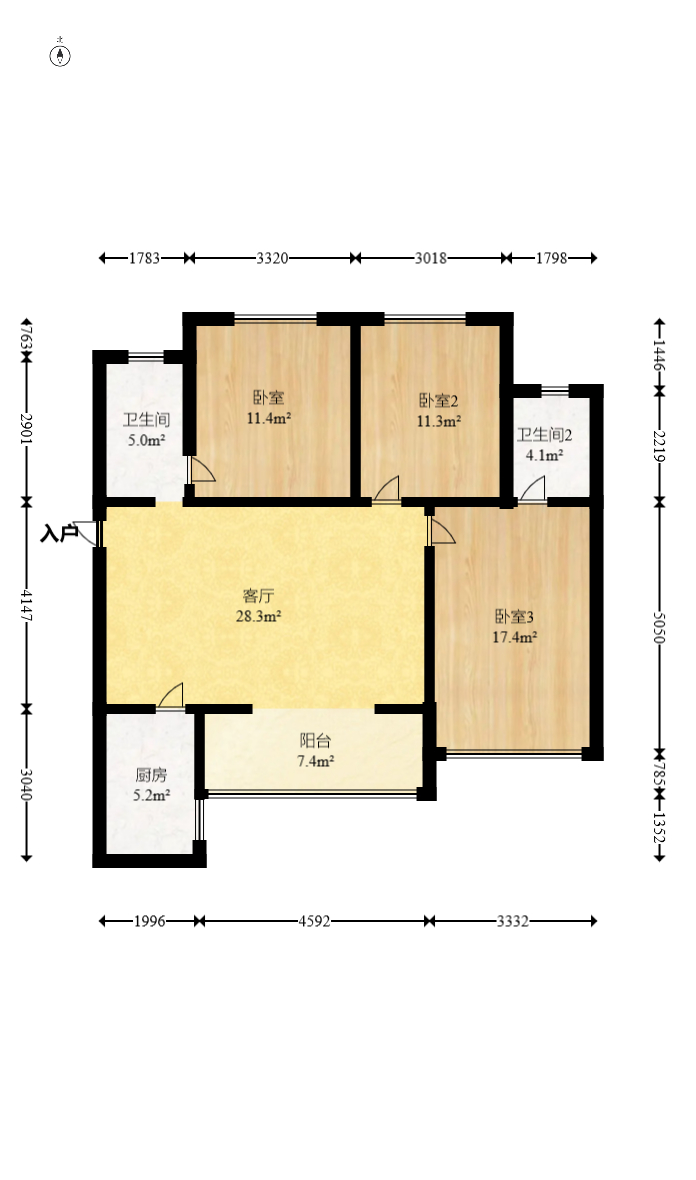康桥长郡  3室2厅2卫    84.0万室内图1