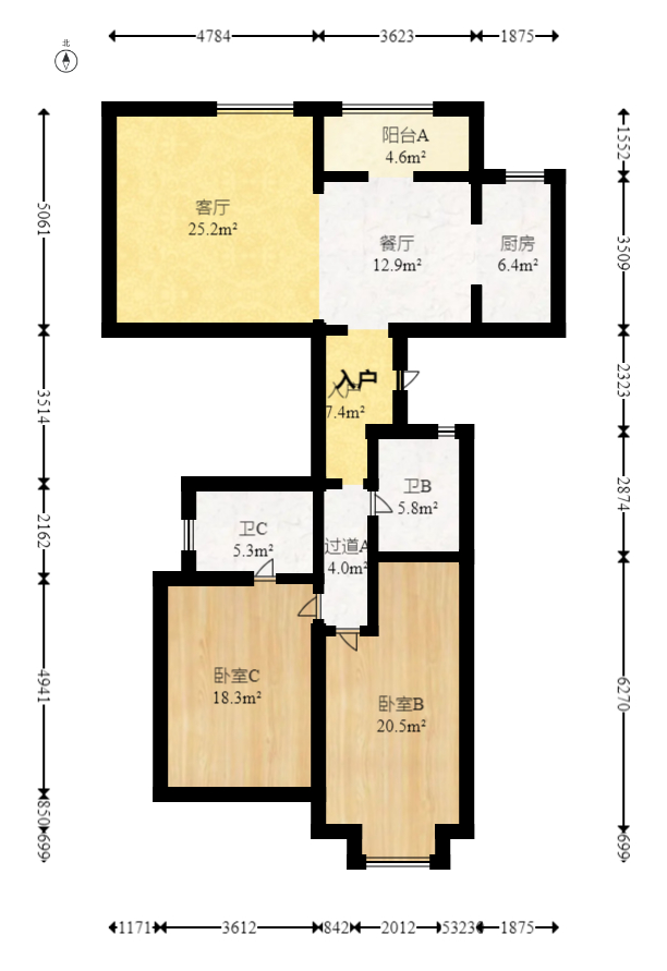 保利城（中航城国际社区、郡原美村）  3室2厅1卫   108.00万室内图1