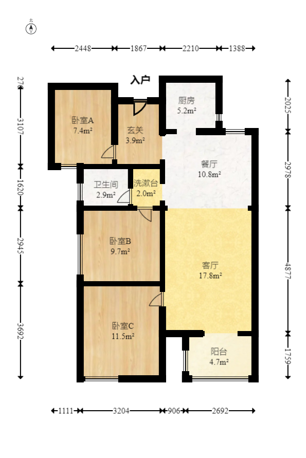 北辰中央公园C区  3室2厅1卫   88.00万室内图1